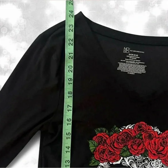 Whimsygoth Black Rose Skull Graphic Long Sleeve Top - Picture 5 of 7